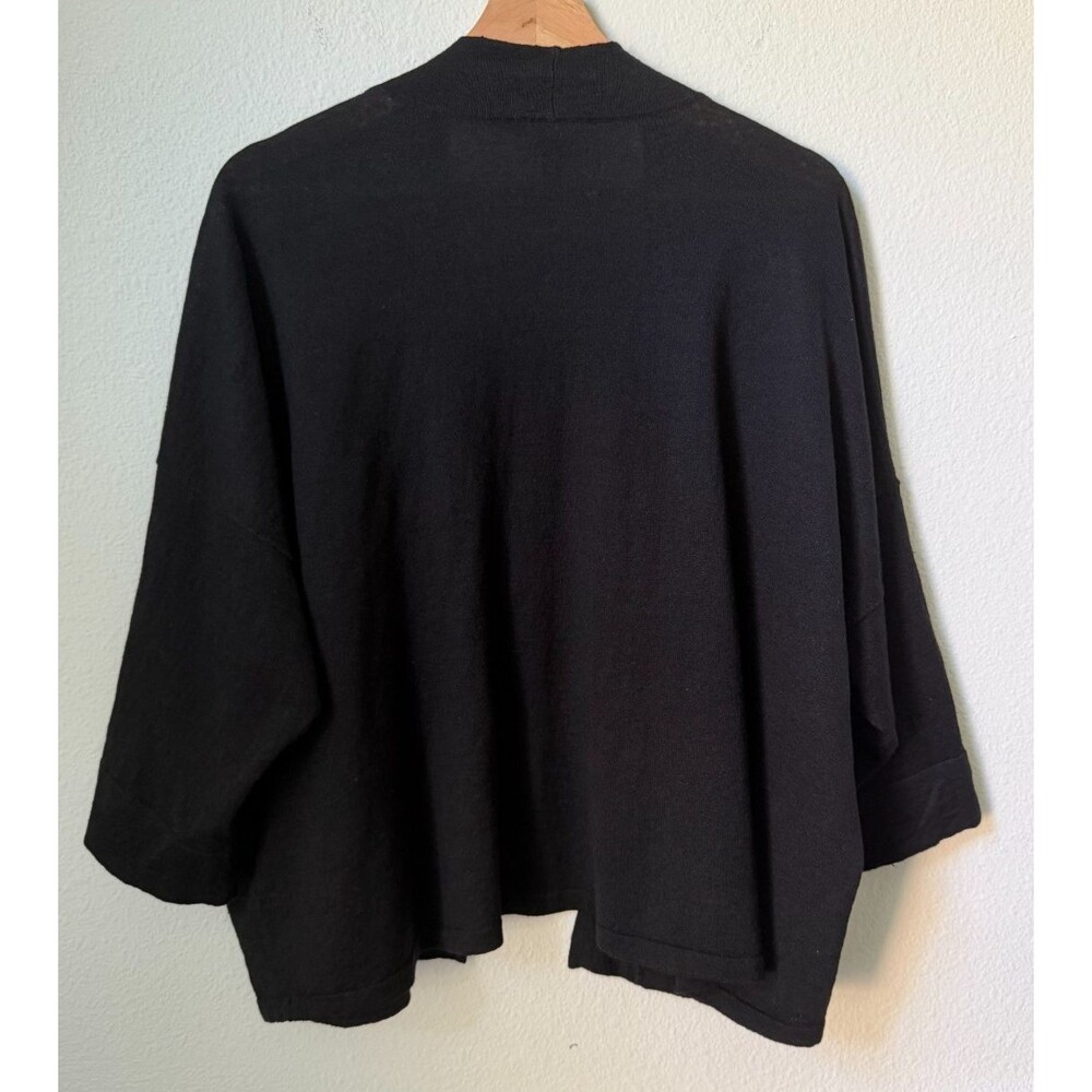 Eileen Fisher Sweater Womens L/XL Black Linen Blend Kimono Cardigan Open Pockets - Picture 2 of 6